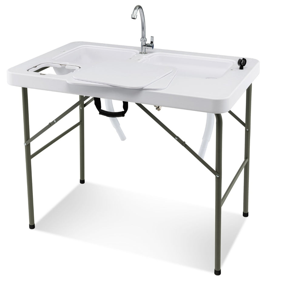 Fiskrengöringsbord – Fällbart filébord – 101,5 x 65,5 x 107,5 cm – Vit
