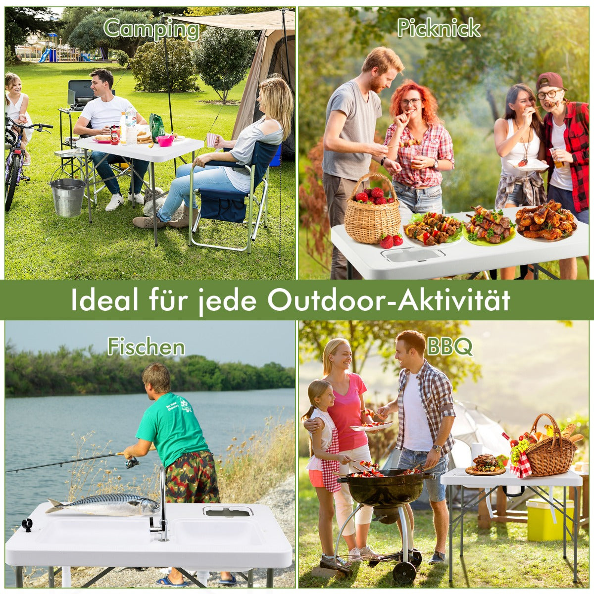 Fiskrengöringsbord – Fällbart filébord – 101,5 x 65,5 x 107,5 cm – Vit