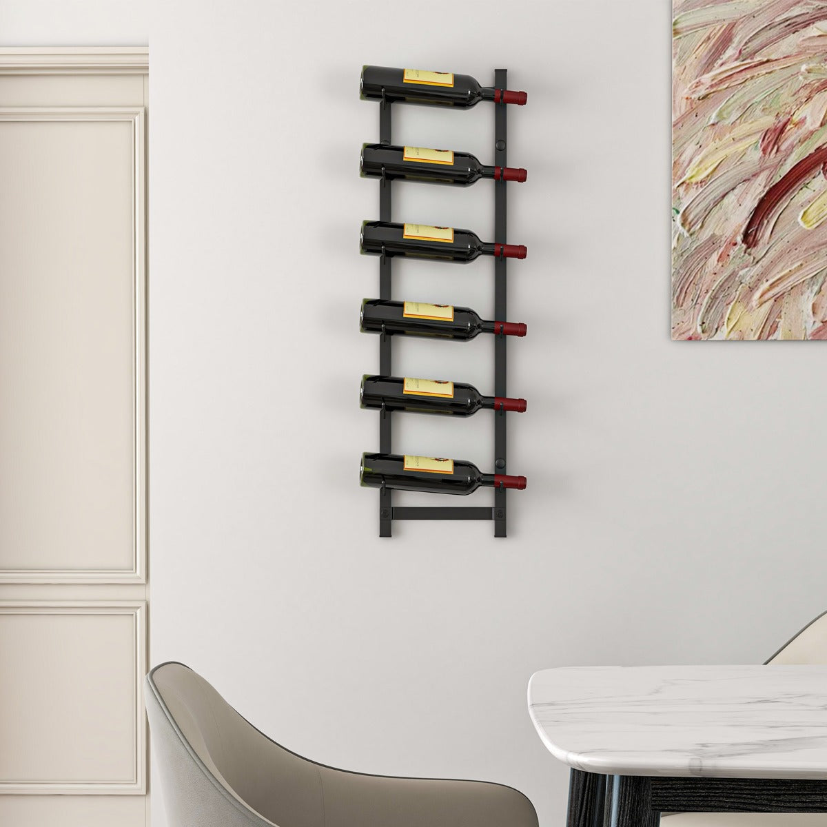 Vinställsvägg – för vinflaskor flaskhållare av metall – 6 22 x 13,5 x 73 cm – Svart