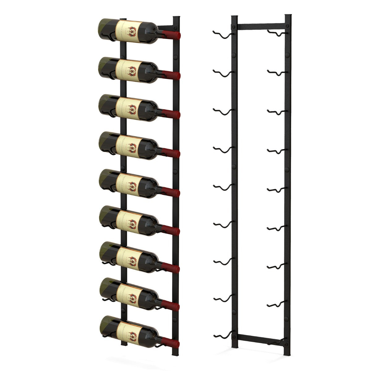 Vinställsvägg – för vinflaskor flaskhållare av metall – 9 22 x 13,5 x 109 cm – Svart