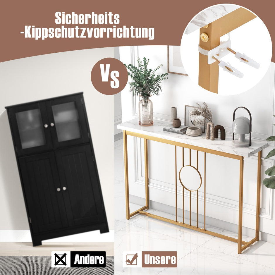 Konsolbord – i marmorlook med metallram och justerbara fotkuddar Smalt sidobord – Vit