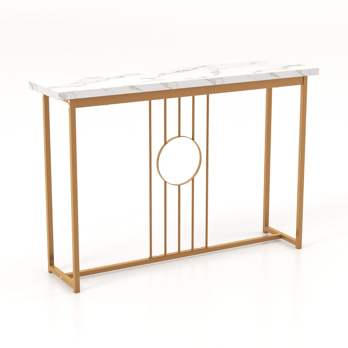 Konsolbord – i marmorlook med metallram och justerbara fotkuddar Smalt sidobord – Vit