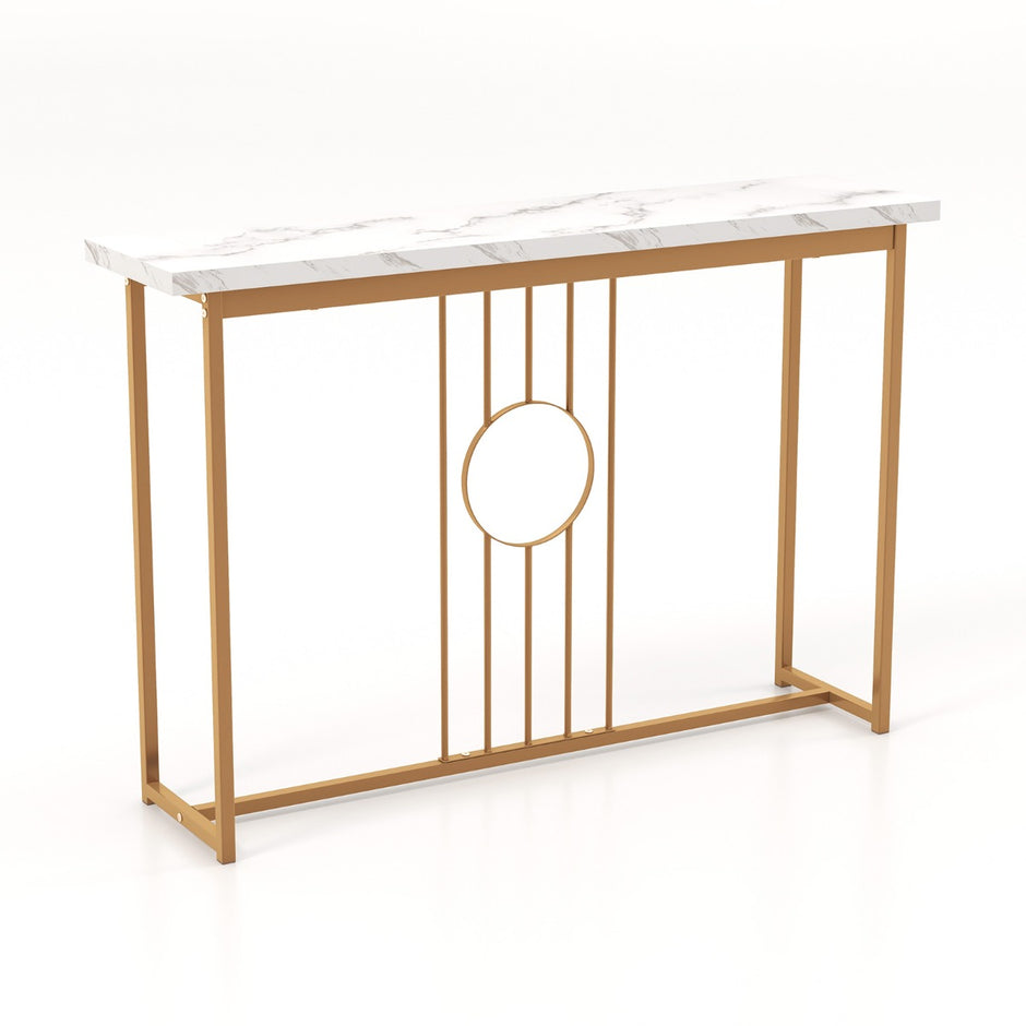 Konsolbord – i marmorlook med metallram och justerbara fotkuddar Smalt sidobord – Vit