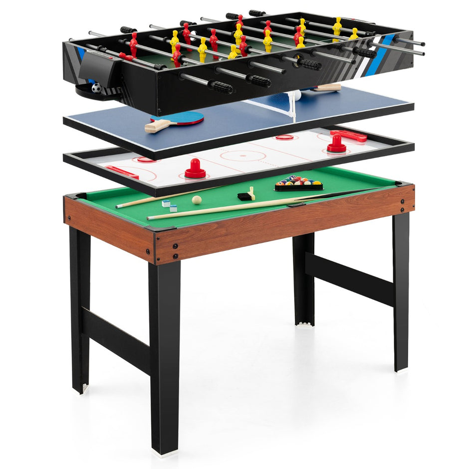 i – flerfunktionsspelbord med fotbollsspel, biljard, airhockey och bordtennis, arkadspelsats, brunt – 4 1 – Brun + svart