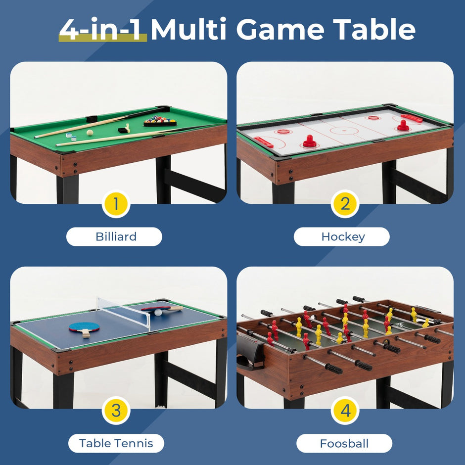 i – flerfunktionsspelbord med fotbollsspel, biljard, airhockey och bordtennis, arkadspelsats, brunt – 4 1 – Brun + svart