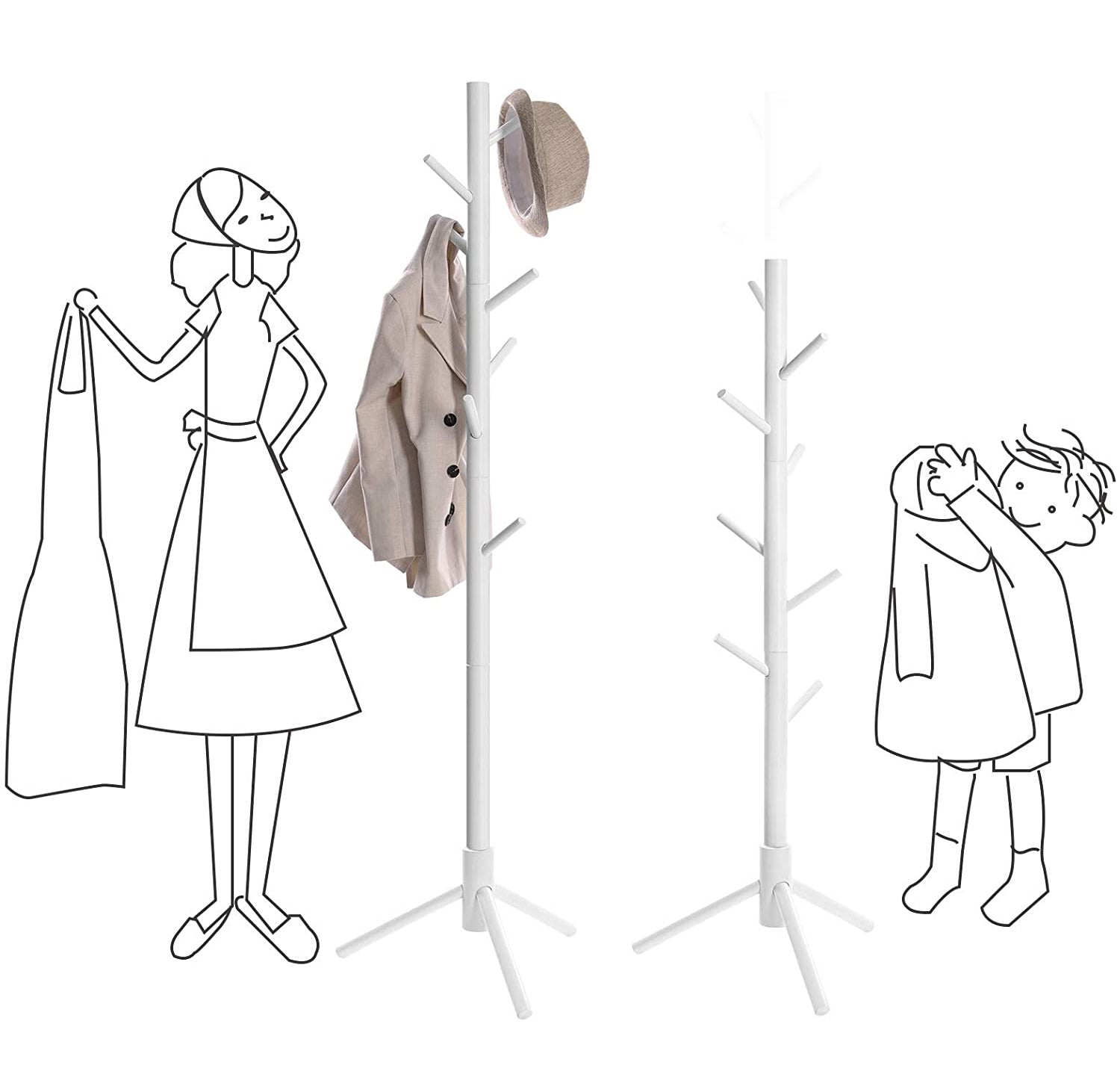 Stehmantel Rack - Baummodell - Massivholz - 8 Haken - 3 Höhen