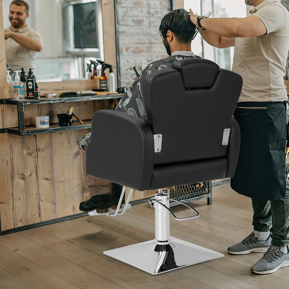 Frisörstol – med nackstöd och ryggstöd hydraulisk pump Höjdjusterbar salongsstol – Svart