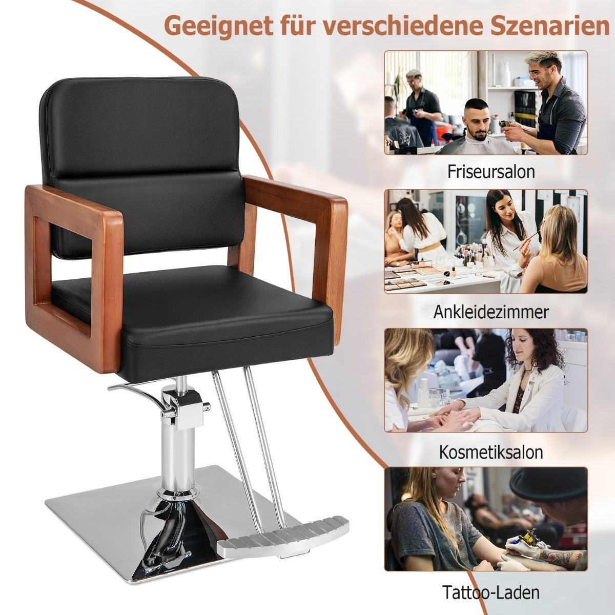 Hydraulisk – frisörstol Salongstol för med graders rotation – 360 87 x 60 x 95-110 cm – Svart