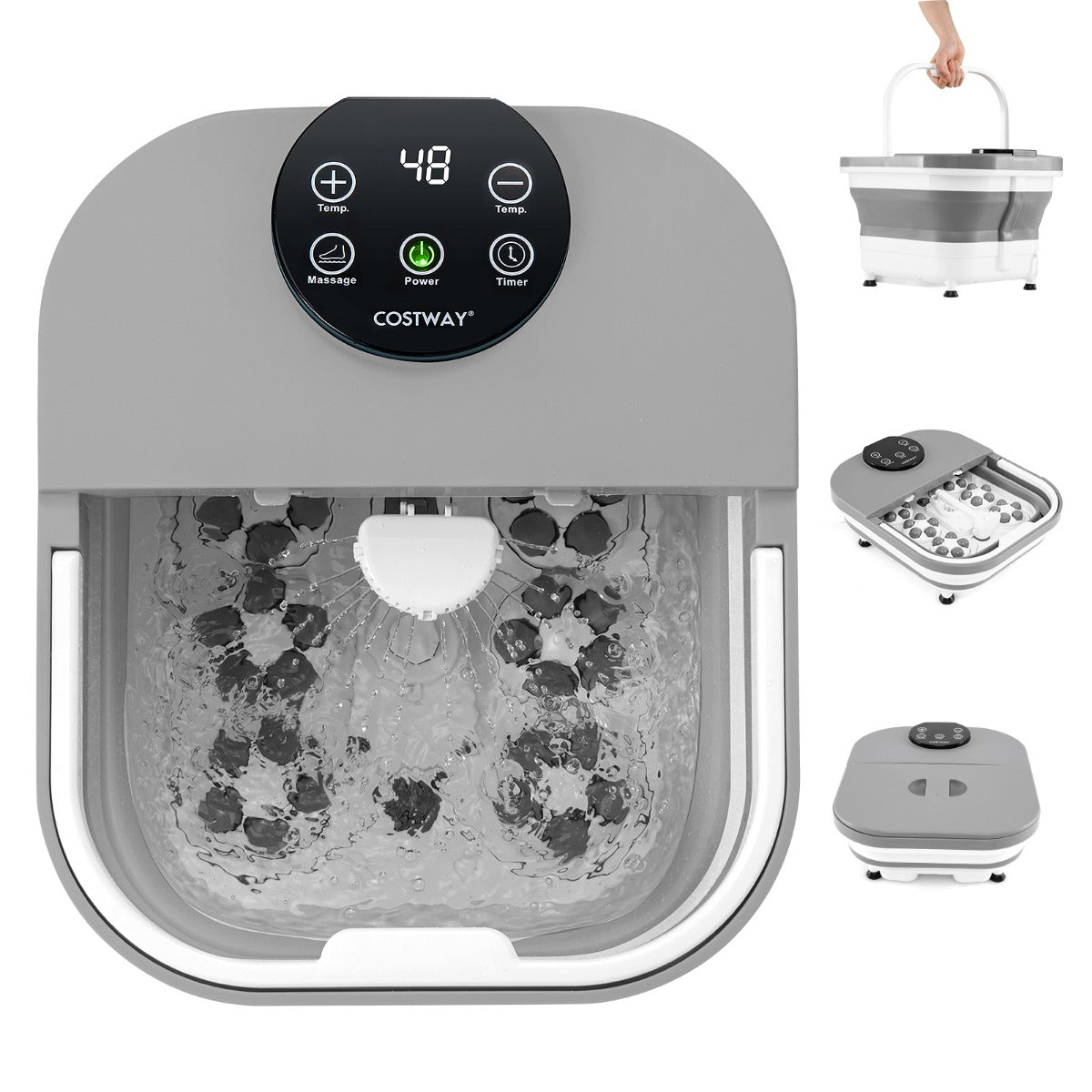 Fotbad – hopfällbart med dusch 60min timer och Shiatsu massagebollar temperatur 35-48°C uppvärmning – 30 – Grå