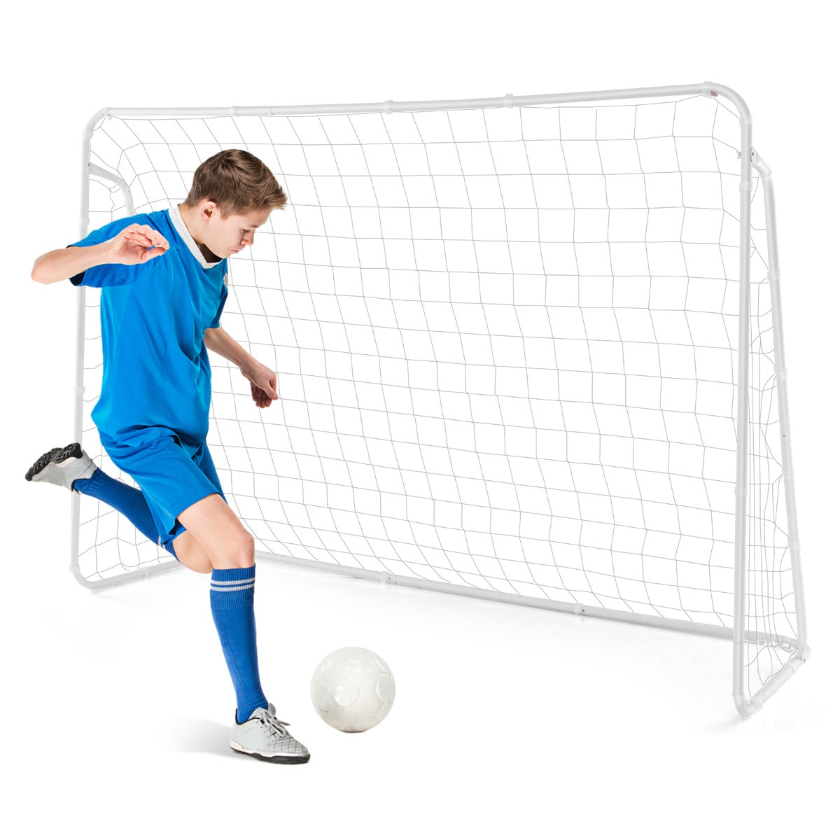 Väderbeständigt – fotbollsmål med nät och robust ram målvägg – 215 x 152 x 76 cm – Vit