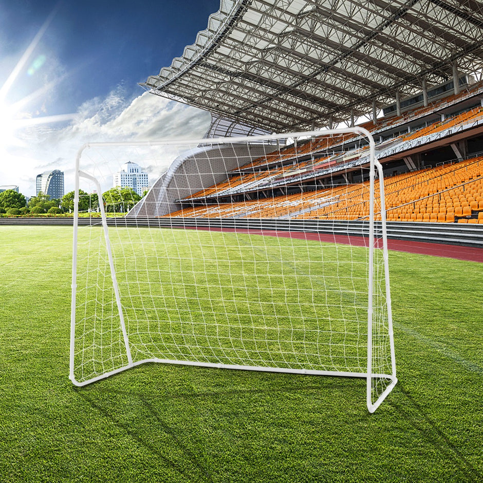 Väderbeständigt – fotbollsmål med nät och robust ram målvägg – 215 x 152 x 76 cm – Vit