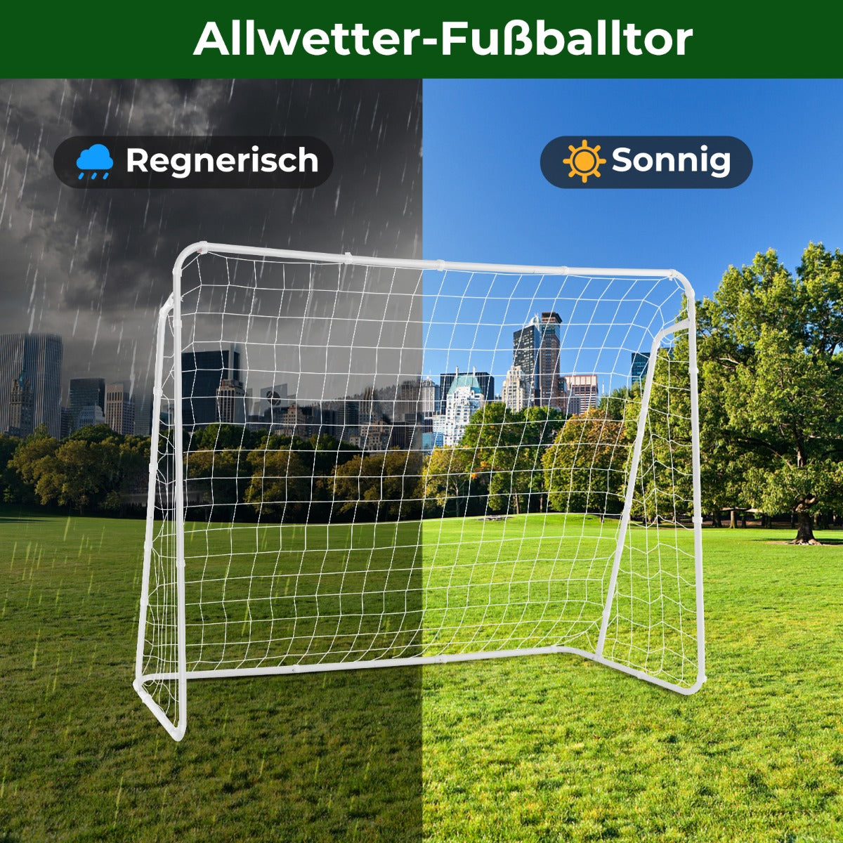 Väderbeständigt – fotbollsmål med nät och robust ram målvägg – 215 x 152 x 76 cm – Vit