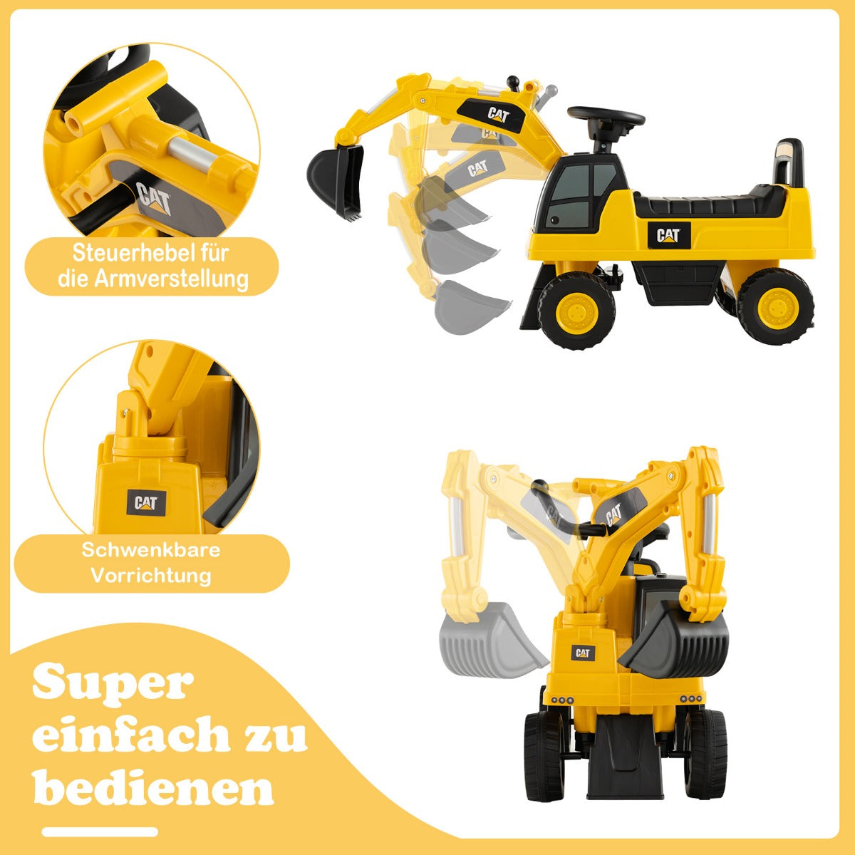 Barns – spade Funktionell grävmaskin leksak med – 74 x 30 x 54 cm – Gul