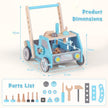 i – gåvagn, gåhjälp av trä med verktygsbänk, hjul och handtag, babyvagn – 2 1 – Blå