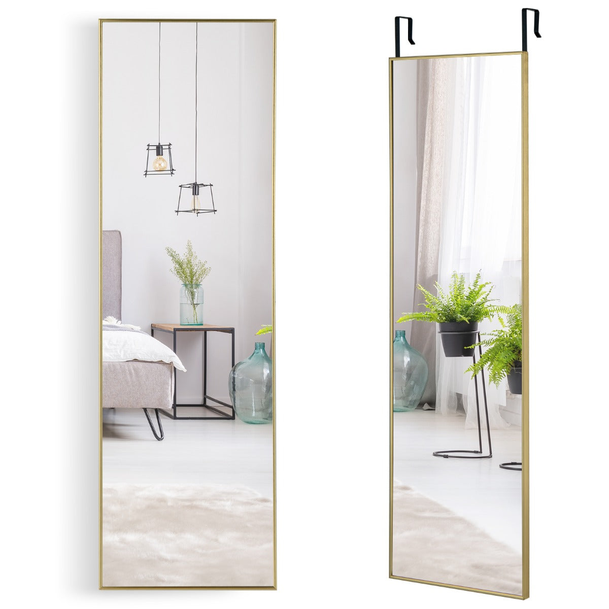 Hellängdsspegel – med höjdjusterbara hängkrokar Väggspegel Gyllene – 37 x 120 cm – Guld