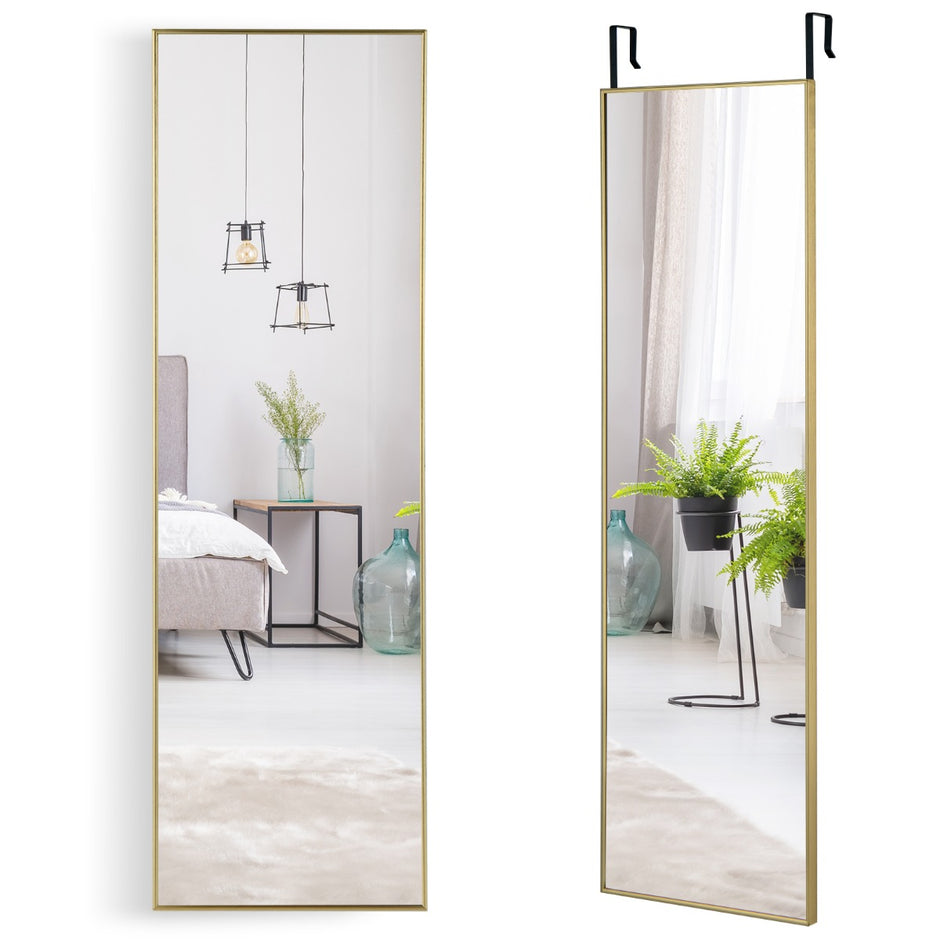 Hellängdsspegel – med höjdjusterbara hängkrokar Väggspegel Gyllene – 37 x 120 cm – Guld