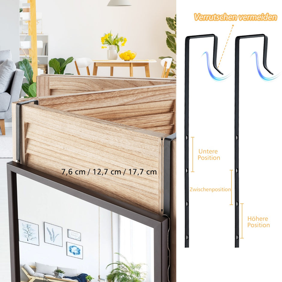 Hellängdsspegelväggspegel – med höjdjusterbara hängkrokar – 36,5 x 1,5 x 107 cm – Brun