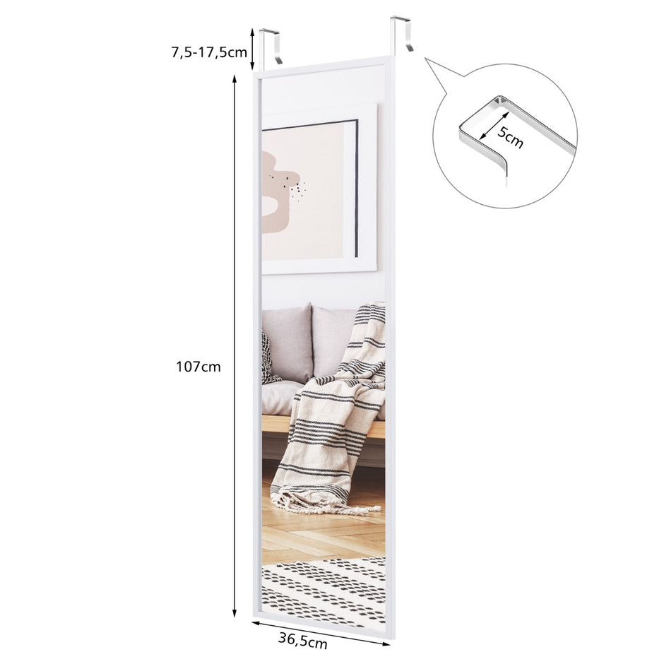 Hellängdsspegel – Väggspegel Dörrspegel Hängspegel – 36,5 x 1,5 x 107 cm – Vit