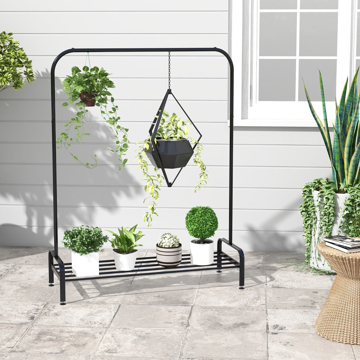 Klädställ – med justerbara fötter och klädstång förvaringsfack – 112 x 42 x 145 cm – Svart