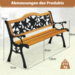 Trädgårdsbänk – väderbeständig sits med armstöd balkongbänk träbänk – 2 126 x 52 x 76 cm – Natur