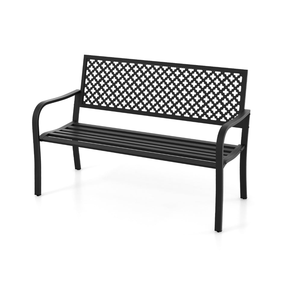 Trädgårdsbänk – Metall väderbeständig för sitsig parkbänk med ryggstöd och armstöd – 2-3 127 x 62 x 86 cm – Svart