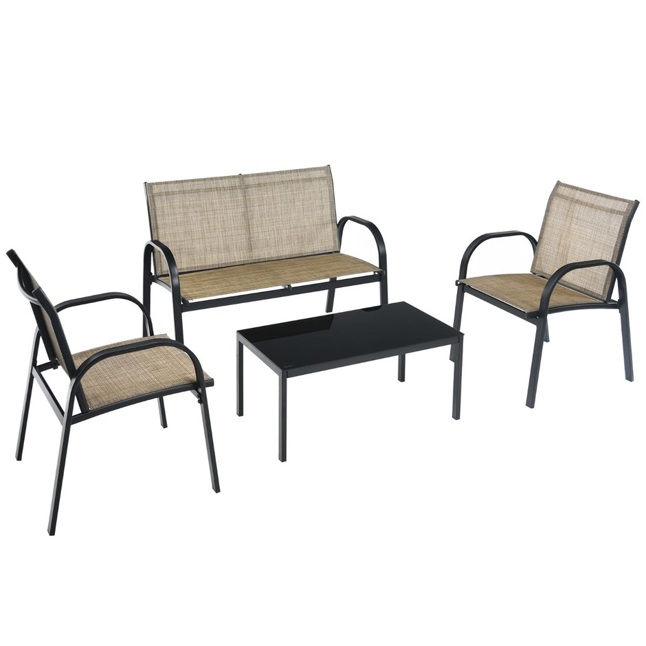 stycken – Trädgårdsmöbelset med bänk och stolar soffbord Lounge Balkongmöbelset – 4 2 – Brun