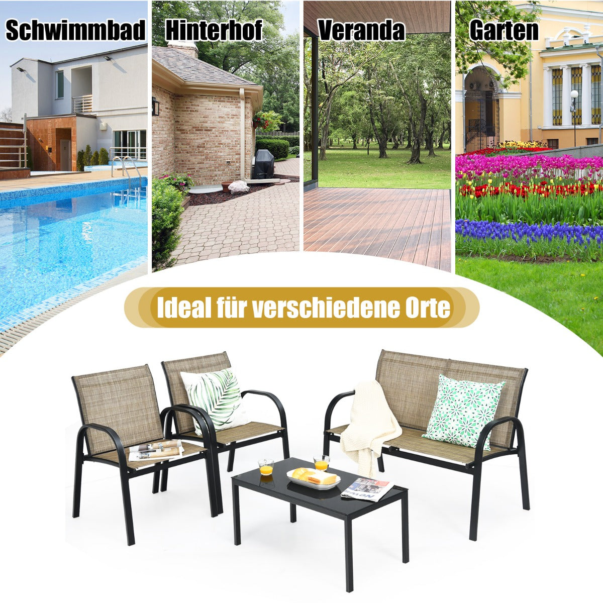 stycken – Trädgårdsmöbelset med bänk och stolar soffbord Lounge Balkongmöbelset – 4 2 – Brun