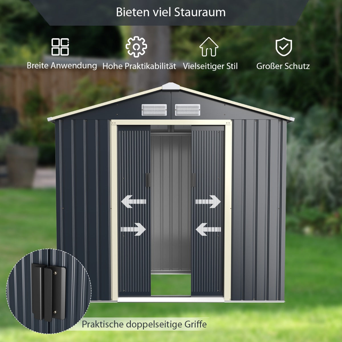 Utomhus – Metallbod Trädgårdshus Stålskjul – 213 x 162 x 117 cm – Grå