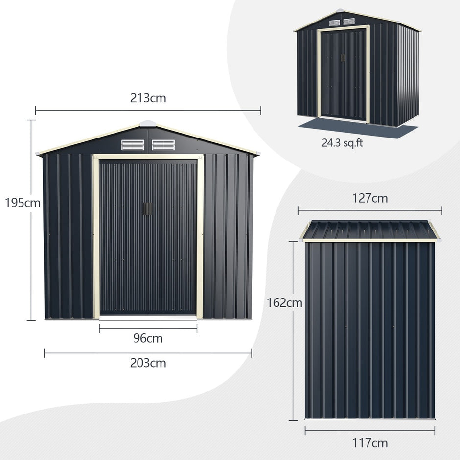 Utomhus – Metallbod Trädgårdshus Stålskjul – 213 x 162 x 117 cm – Grå