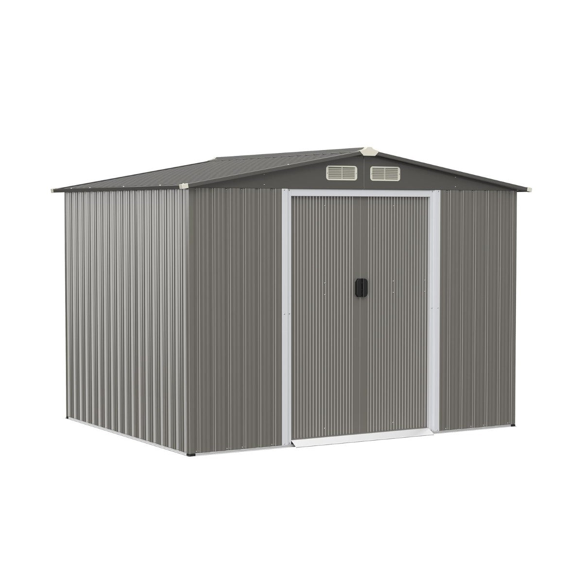 Verktygsbod – av galvaniserat stål med fundament och pardörrar ramp – 260 x 207 x 180 cm – Grå