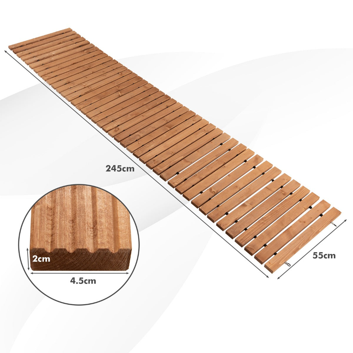 Trädgårdsväg – Rullbar väderbeständig rak utomhusgångbana – 245 x 55 x 2 cm – Ljusbrun
