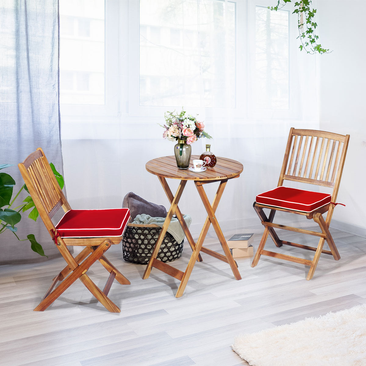 delat – set Utemöbler med runt bord och stolar kuddar Ergonomisk sittset – 3 2 2 – Röd