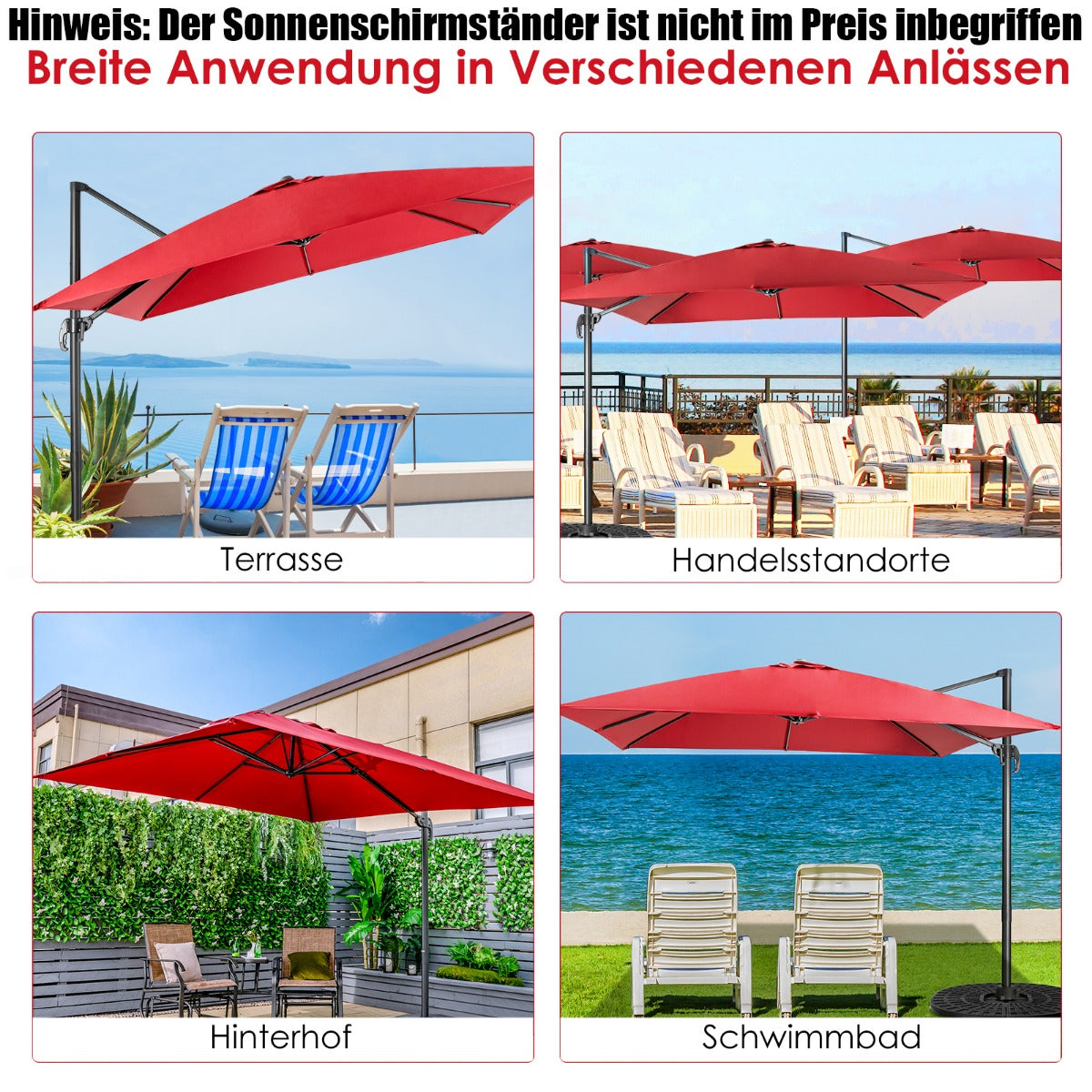 Paraply – med lutningsinställningar för trädgårdsterrasser Caféer – 3 300 x 300 x 273 cm – Vinröd