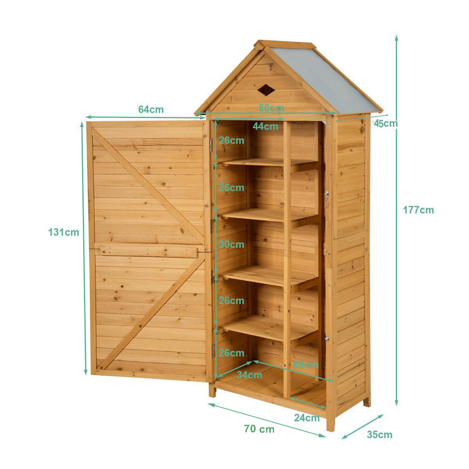 Trädgårdsskåp – i trä, verktygsbod, verktygsskåp – 70 x 36 x 177 cm – Natur