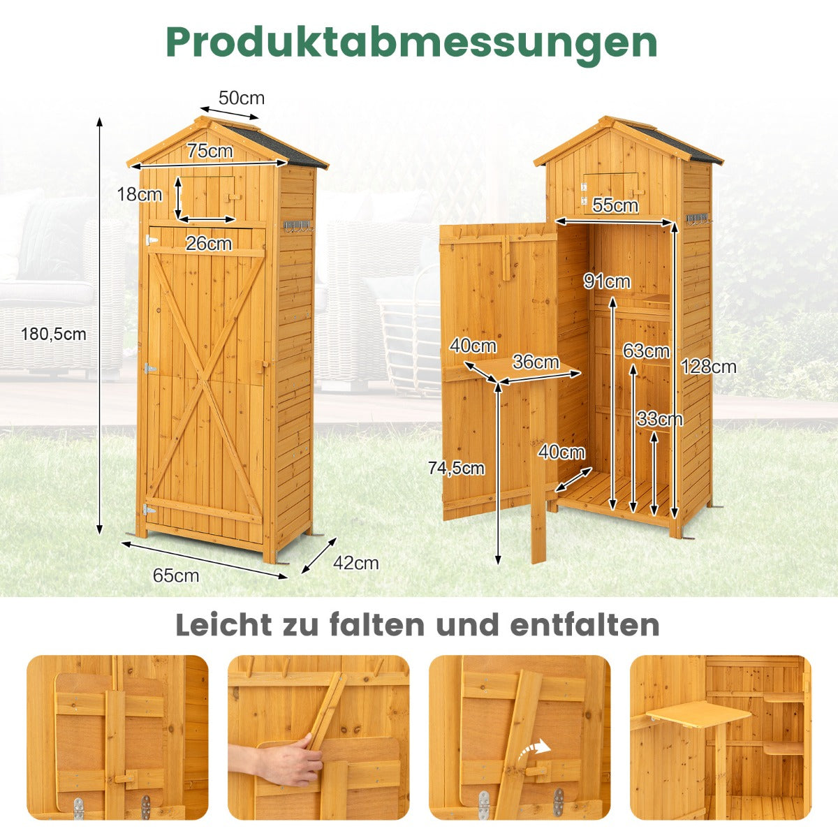 Trädgårdsbod – redskapsskåp för utomhusbruk – 75 x 50 x 180,5 cm – Natur