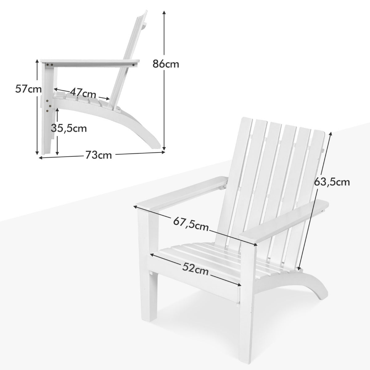 Adirondack – Stol tillverkad av akaciaträ upp – 160 kg – Vit