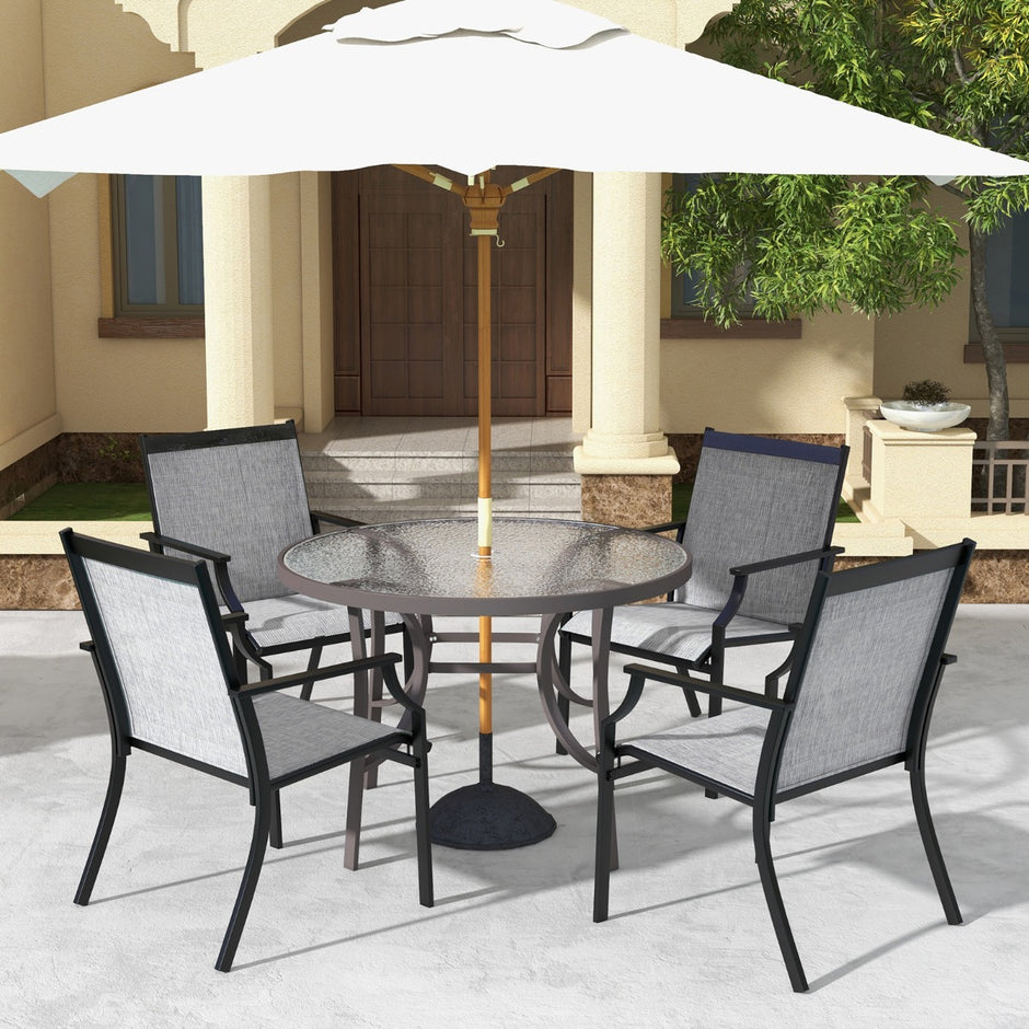 Set – med trädgårdsstolar ventilerande sits och metallram upp till lastkapacitet – 2 150 kg – Grå
