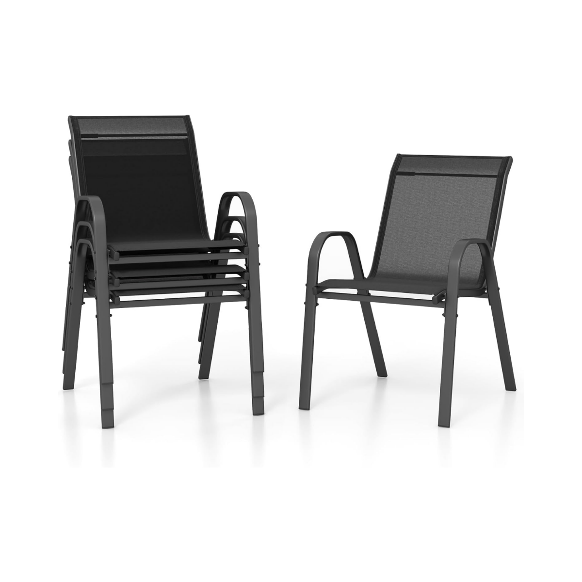 Set – med stapelbara trädgårdsstolar gjorda av textilen och metallram – 4 56 x 70 x 84 cm – Svart
