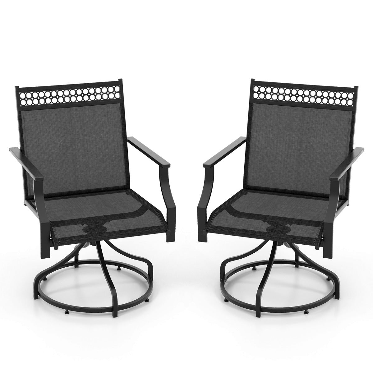 Trädgårdsstolar – 360° vridbar set om uteplatsstolar med snabbtorkande tyg – 2 65 x 61 x 90 cm – Svart