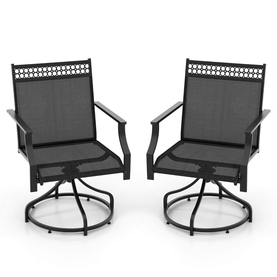 Trädgårdsstolar – 360° vridbar set om uteplatsstolar med snabbtorkande tyg – 2 65 x 61 x 90 cm – Svart