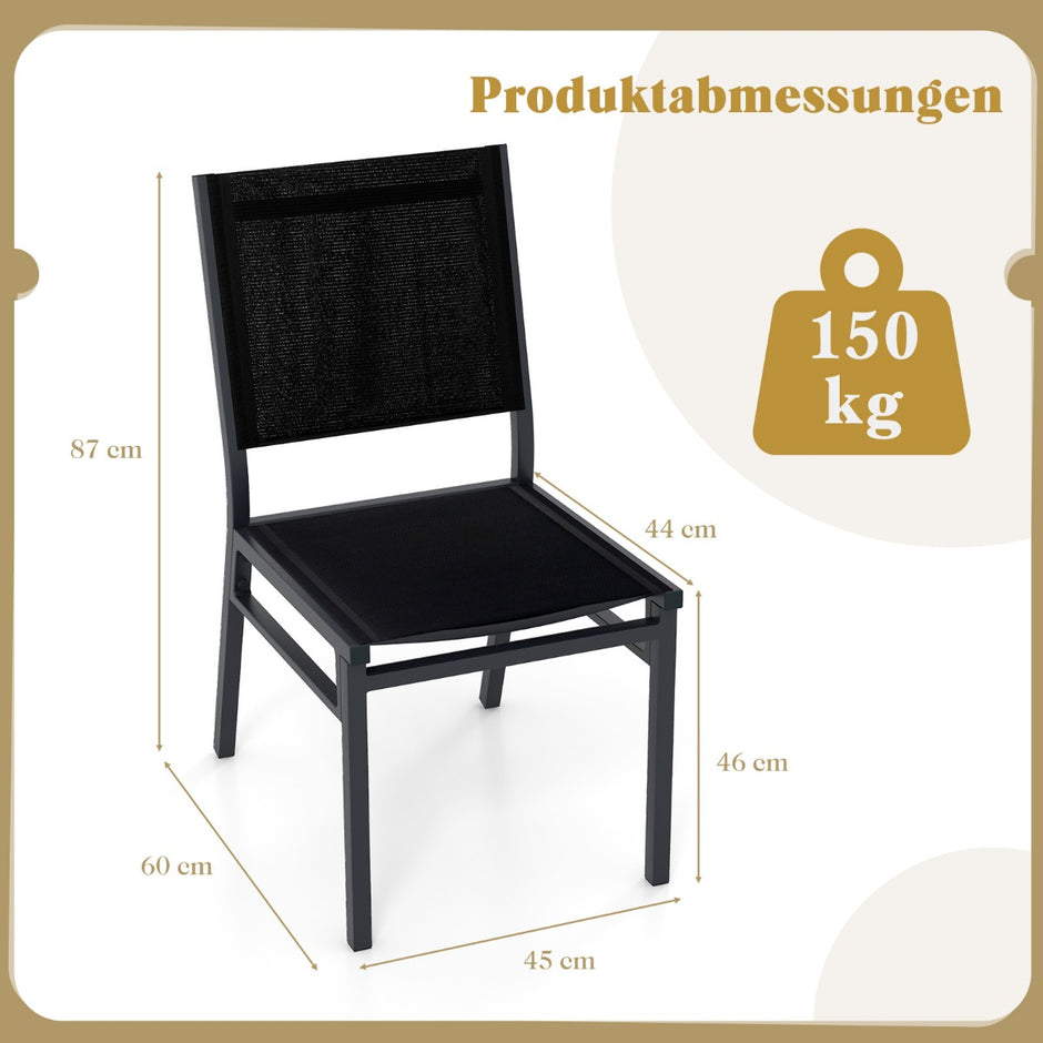 Set – med trädgårdsstolar väderbeständiga uteplatsstolar i aluminium ventilerande sits och ryggstöd – 2 60 x 45 x 87 cm – Svart