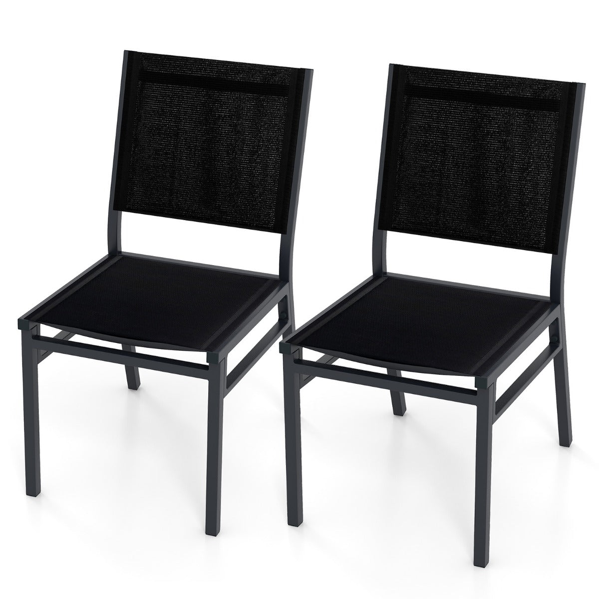 Set – med trädgårdsstolar väderbeständiga uteplatsstolar i aluminium ventilerande sits och ryggstöd – 2 60 x 45 x 87 cm – Svart
