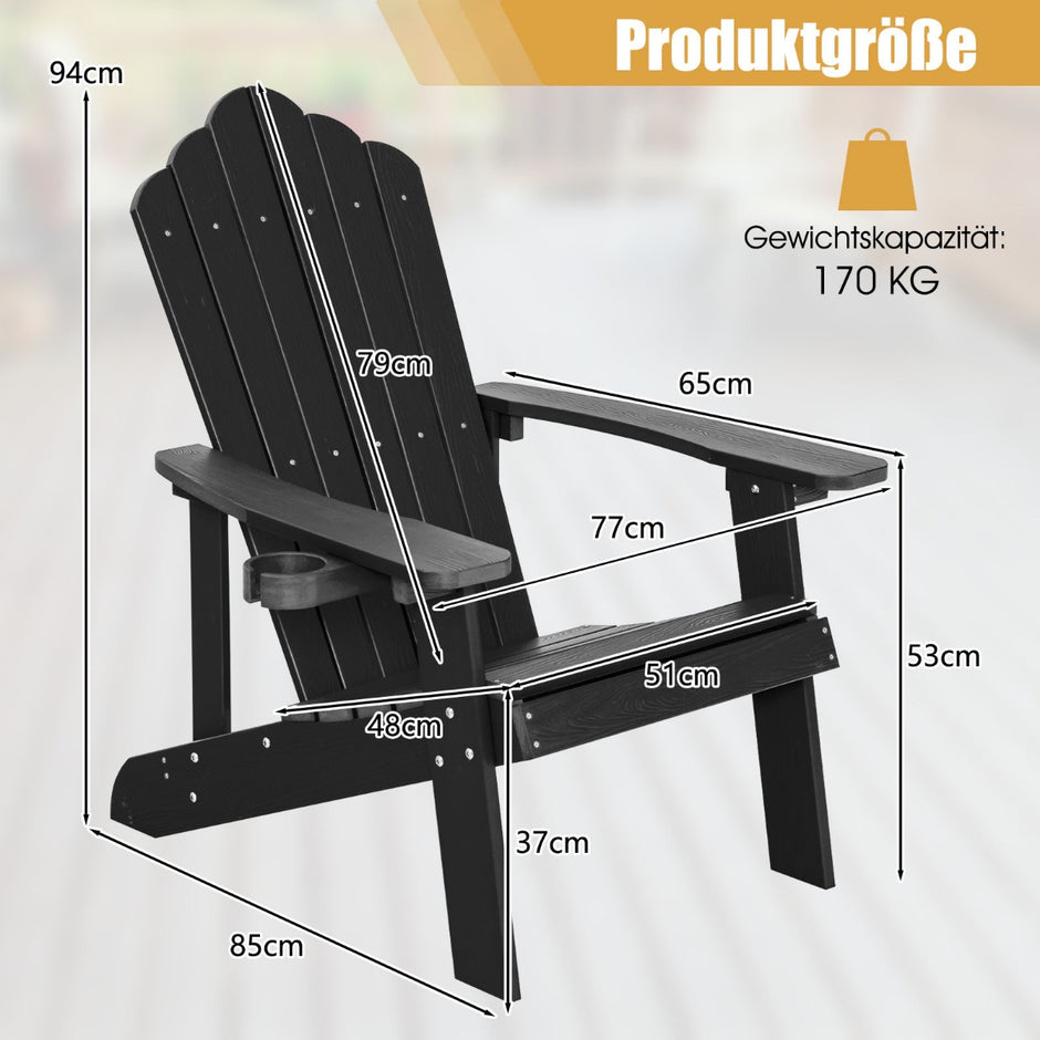 Adirondack – Chair Trädgårdsstol med Mugghållare – Svart