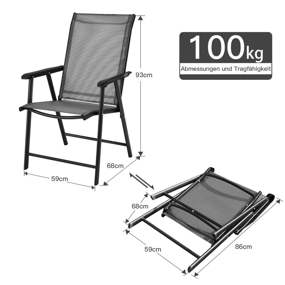 pack – hopfällbara stolar Trädgårdsstol Fällstol Uteplatsstol för campingturer Campingstol – 2 – Grå