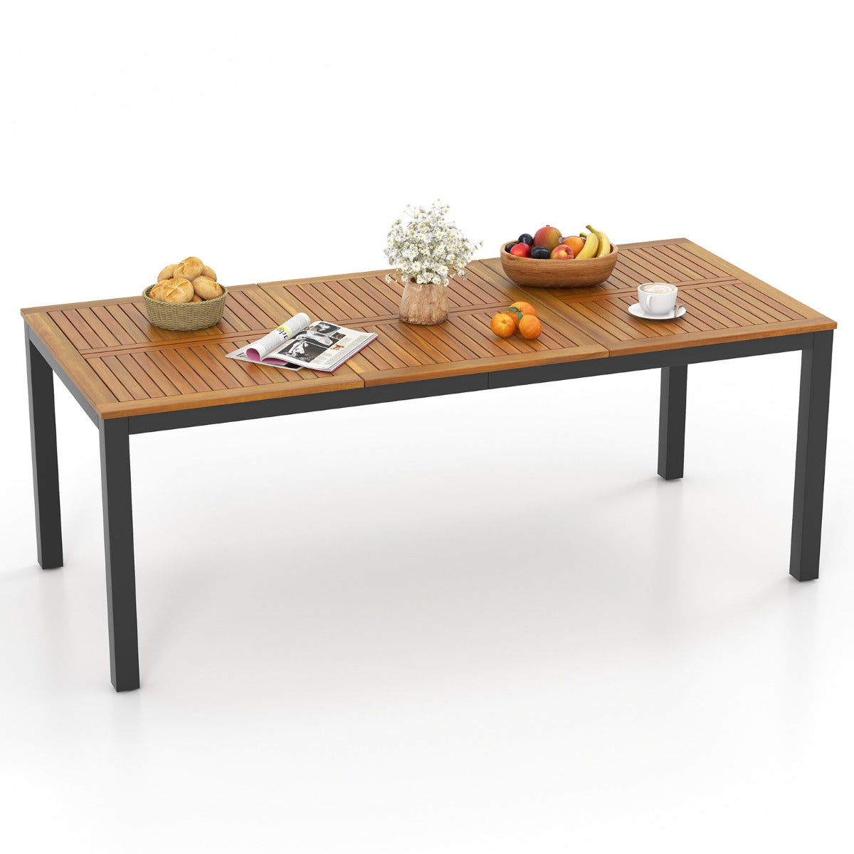 Trädgårdsbord – akaciaträ trädgårdsmatbord för personer rektangulärt uteplatsbord – 8 200 x 90 x 75 cm – Natur
