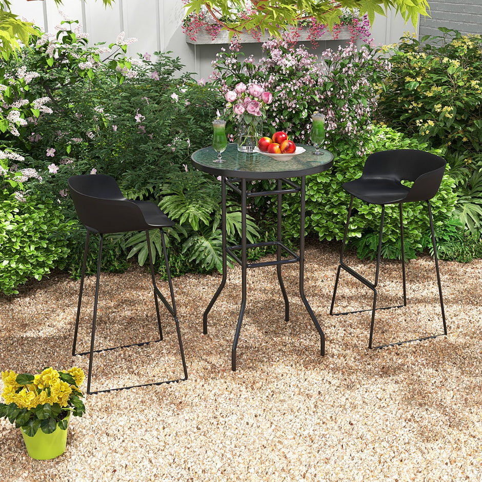 Högt – trädgårdsbord, barbord, runt bistrobord med härdat glasskiva, – 68 x 68 x 97 cm – Svart