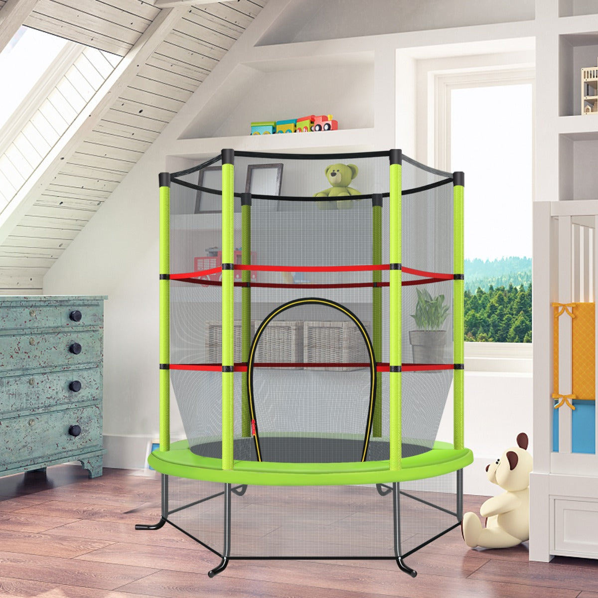 Trädgårdstrampolin – med skyddsnät Studsmatta upp till lastbar för barn från år – 135 kg 3 Ø 140 cm – Grön