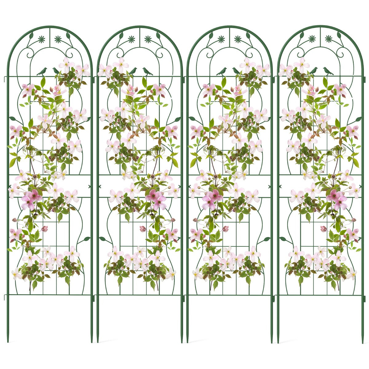 Spaljé – Metall Set med Dekorativt trädgårdsstaket Fristående – 4 180 x 50 cm – Grön