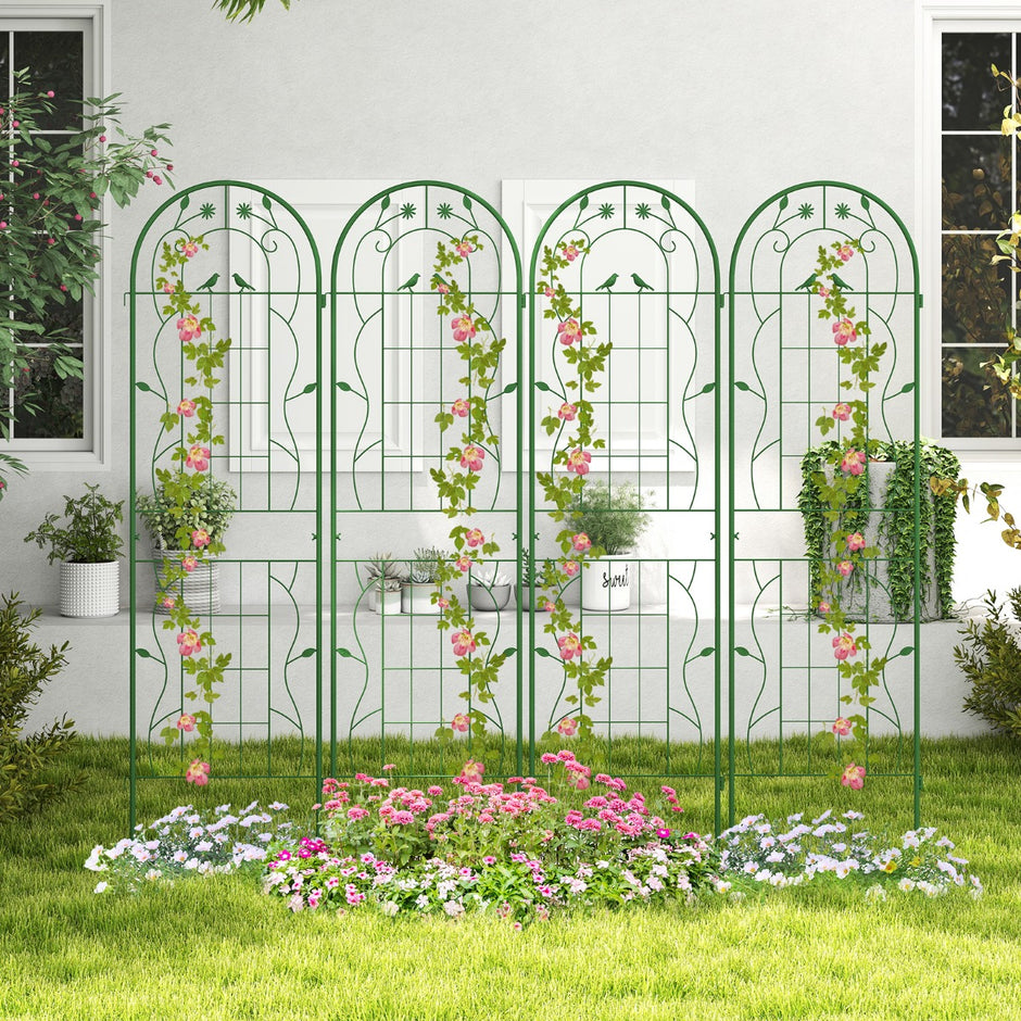 Spaljé – Metall Set med Dekorativt trädgårdsstaket Fristående – 4 180 x 50 cm – Grön