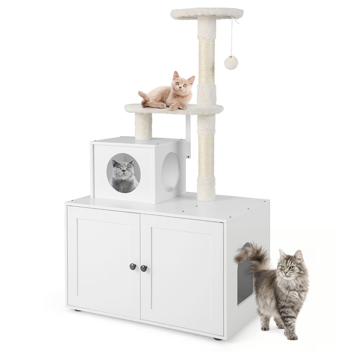 Kattskåp – med skrapstolpe och sisal skrapstolpshus för kattsandboxar Kattmöbler – Vit